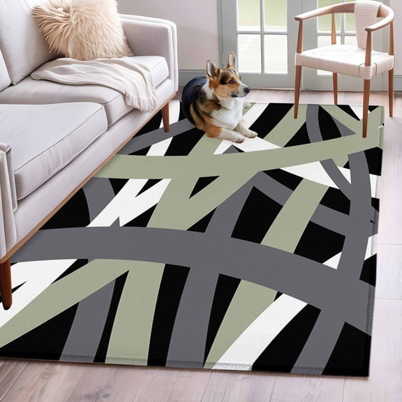 Hallway Runner Rugs 2.7x5 Ft, Sage Green Black Geometric Non Slip Area Rugs for Kitchen Bedroom Entryway, Modern Art Abstract Grey Line Washable Carpet Runner Rug Floor Mats for Bedroom Home Decor