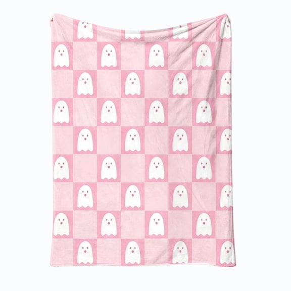 Floleo Pink Ghost Print Halloween Flannel Throw Blanket 39x29in – Soft Plush Lightweight Cover for Sofa Bed Living Room, Spooky Holiday Home Decor Accent