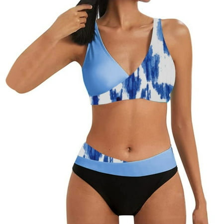 

ZHAGHMIN High Waist Two Pieces Women S Swimsuit Bikini Set Tie-Dye Printed V-Neck Triangle Sports Bras Tankini Swimwear High Cut Bikinis A SizeS