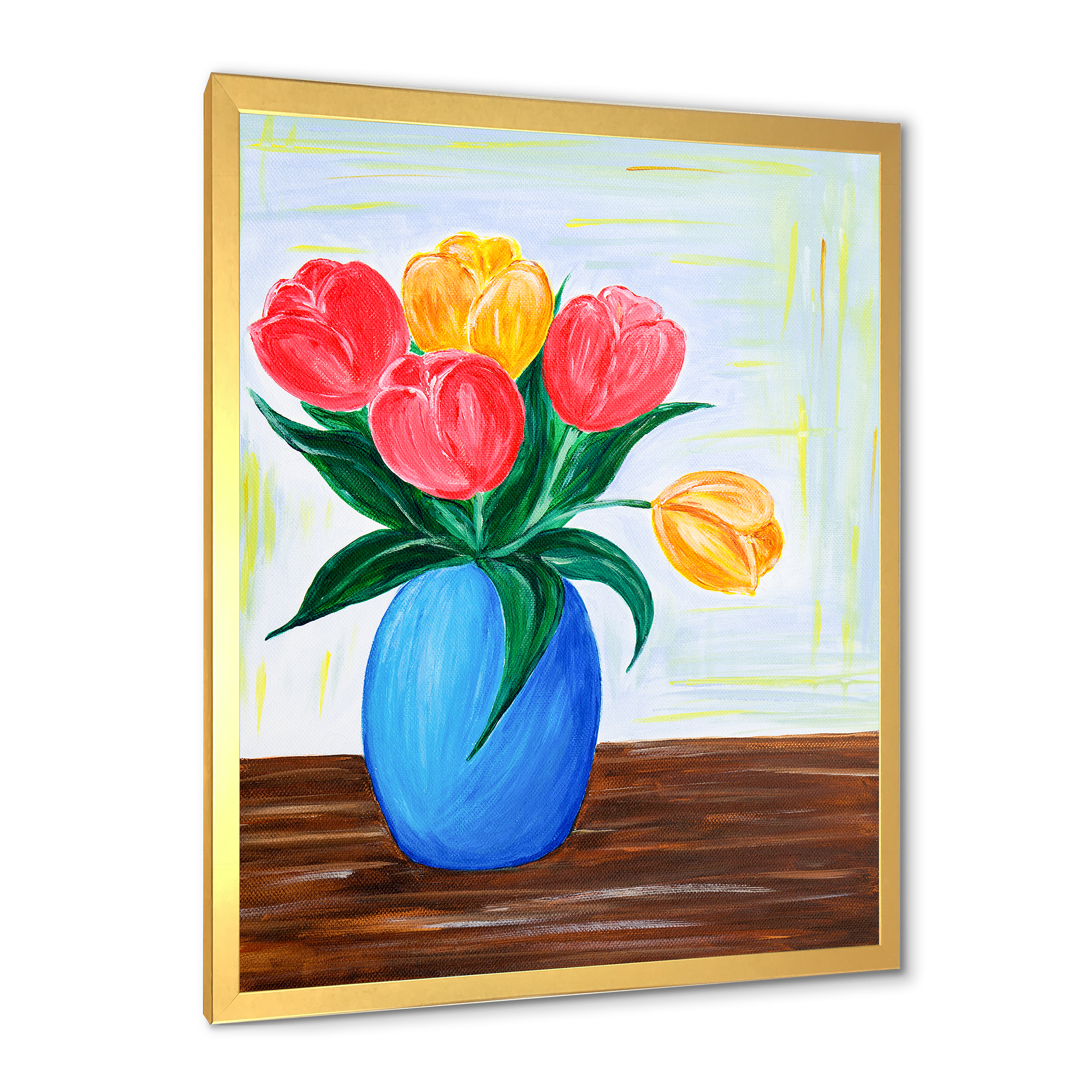 Designart 'Bouquet Of Orange and Red Tulips In A Vase' Traditional Framed Art Print