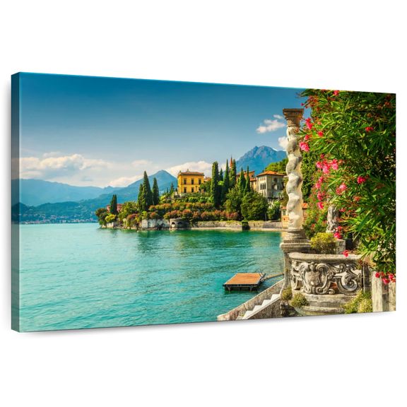Elephant Stock Villa Monastero In Como Lake Wall Art - Horizontal Canvas Wall Art - Living Room Wall Decor - Nature Canvas - Blue And Teal Decor - 12" x 8"