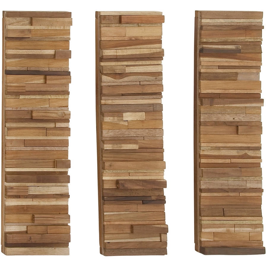 Decmode Large Rectangular Reclaimed Teak Wood Wall Decor Panels, Set