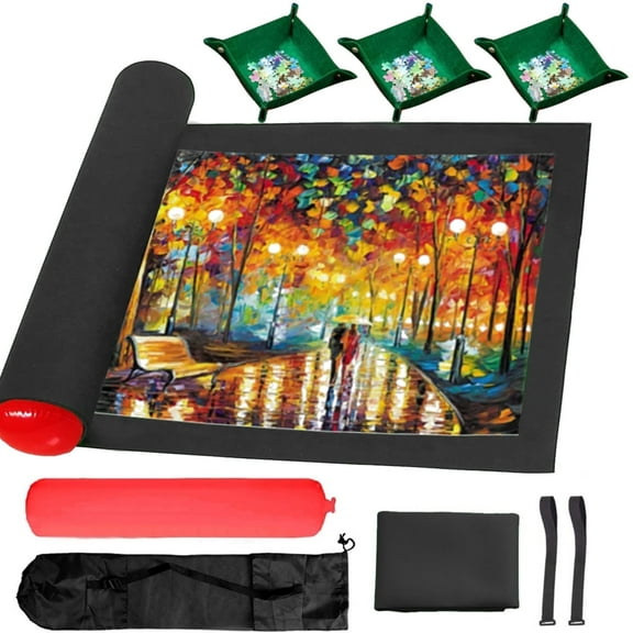 Jigsaw Puzzle Mat Roll Up for 1500 Pieces – Felt Puzzle Mat with Inflatable Tube & Storage Bag – Ideal Puzzle Saver for Adults