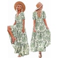 thumbnail image 3 of Summer Casual Bohemian Floral Dresses for Women Puff Short Sleeve Long Maxi Dress with Pockets Green M, 3 of 7