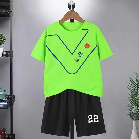 Cethrio Boys Outfit Sets, Basketball Summer Quick-Dry Sports Shirts and Shorts Set Green Size 10-12 T