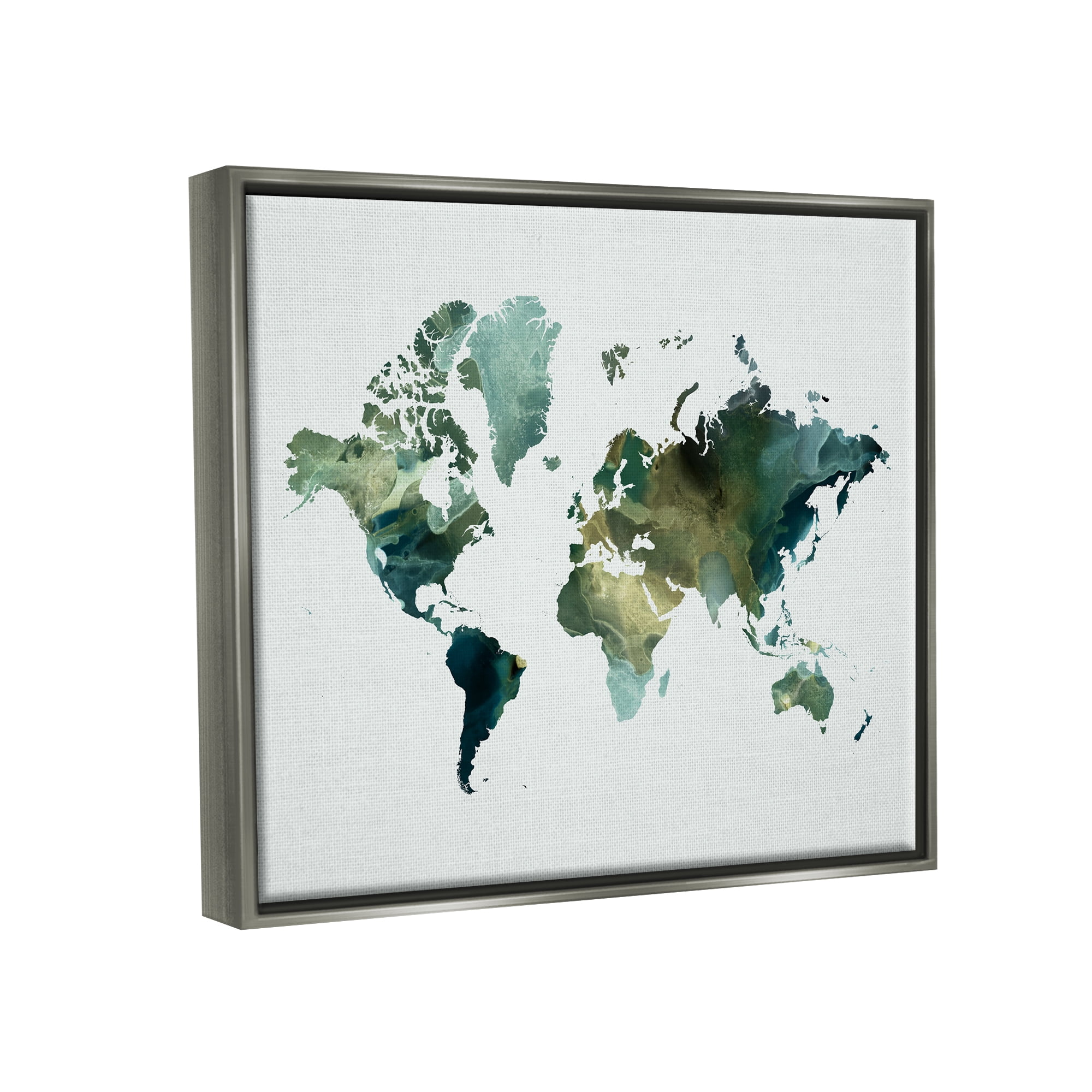 Stupell Green Toned World Map Travel & Places Painting Gray Floater Framed Art Print Wall Art