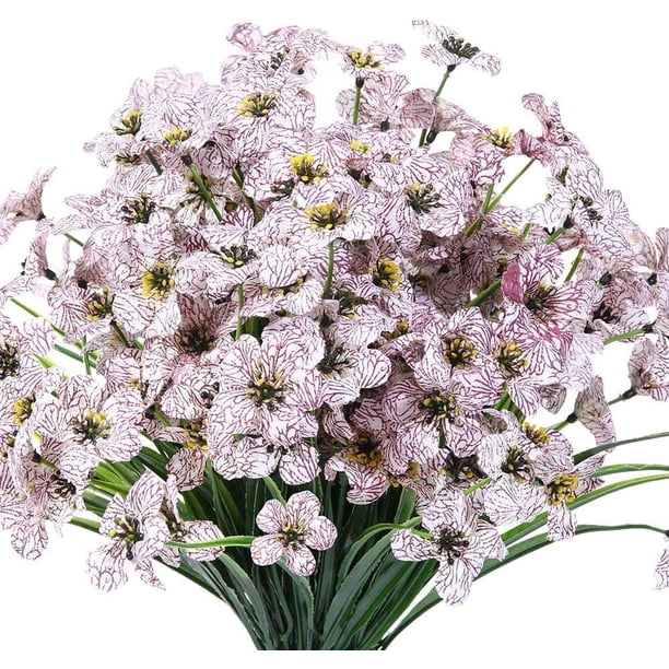 Flor violeta artificial, 12 piezas de flores de plástico artificial, resistente a los rayos UV para exteriores, jardín, arbustos, plantas, plantas decorativas para el hogar colgantes para interiores y exteriores (blanco) LingWen 8390612391965