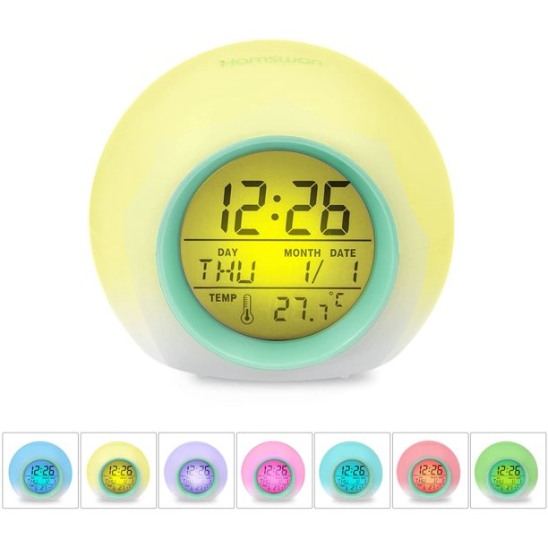 BLUUXIN Digital Alarm Clock, With Alarm Clock, Sleep Timer, 7 Color