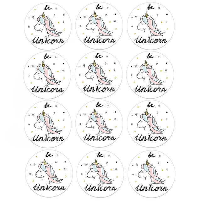 Pegatinas de unicornio para decoración de fiesta de cumpleaños de niñas, suministros de bricolaje, caja de regalo, etiqueta de botella, 24/48 Uds.