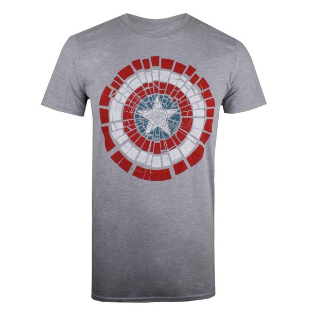 Captain America - Camiseta Logo Destrozado de Jaspeada para Hombre (Gris Deportivo)