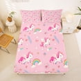 thumbnail image 5 of Erosebridal Girls Unicorn Bed Sheets,Cartoon Rainbow Print Cute Flowers King Sheets For Kids 4 Pieces, 5 of 6