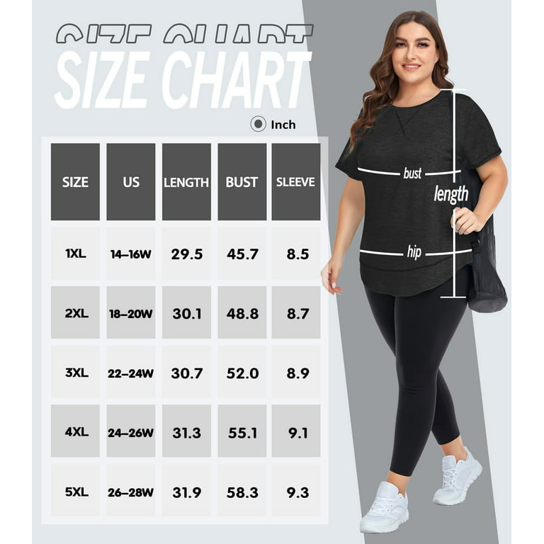 TIYOMI Women's Plus Size Sport Tops 3X Crewneck Black Tunics Quick Dry  Workout Blouses Loose Fit Summer Athletic Shirts 3XL 22W 24W 
