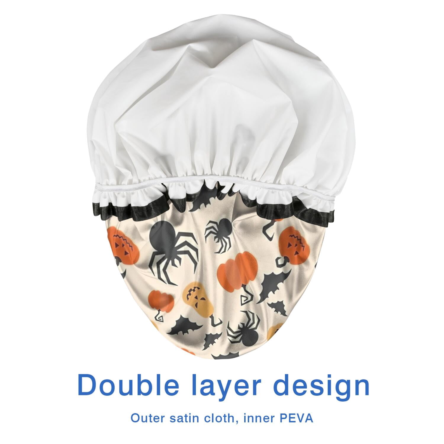 Shower Caps,Halloween Pumpkin Spider Pattern Waterproof Shower Cap for Women 4 Pieces,Double Reusable Hair Cover for Shower PEVA Elastic Stretch Hem