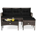 thumbnail image 2 of Costway 3 PCS Patio Rattan Furniture Set 3-Seat Sofa Cushioned Table Garden Black, 2 of 12