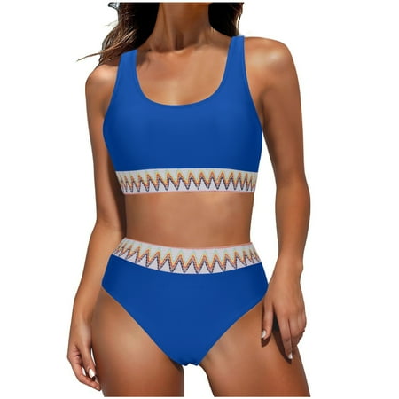 YODETEY Swimsuits for Women 2025Swimsuits for Women 2 Piece Hawaiian Tropical Print Swim Cami Bra and Ruffles Bathing Sets Beachwear Womens Plus Size Swimsuits Tops Clearance-Blue S