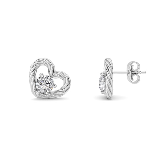 Fireborn F-Color Diamond Heart Stud Earrings, 1.00 CTTW, 14K White Gold over Sterling Silver