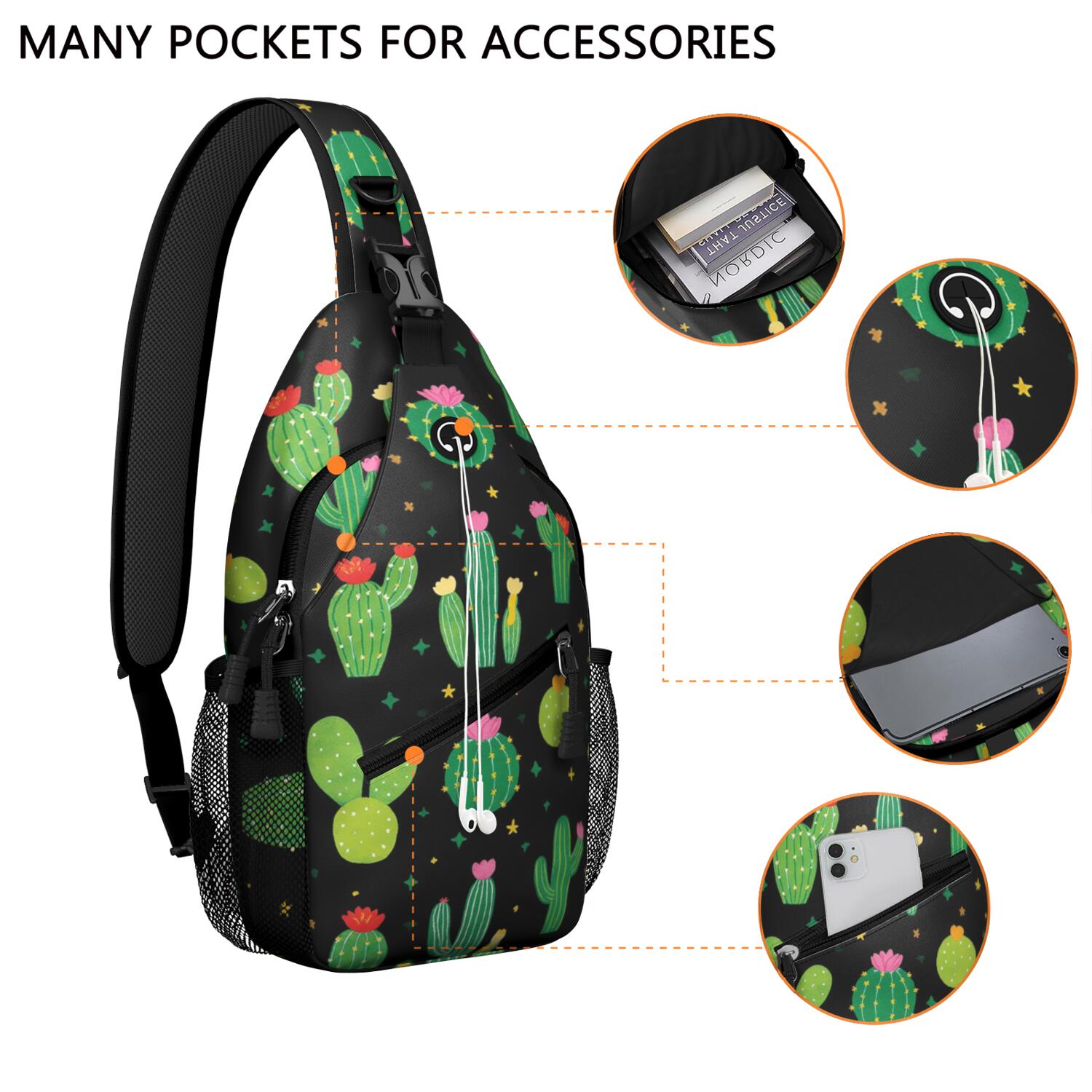 Sling Bag Cactus Hiking Daypack Crossbody Travel Bag Hiking Bag for Men Women