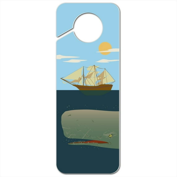 Sperm Whale Under Ship Plastic Door Knob Hanger Sign
