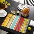 thumbnail image 3 of Red Aqua Stripe Placemats Set of 12, Country Abstract Art Colorful Striped Placemats for Dining Table, Place Mats for Kitchen Tabletop, Waterproof Wipeable Dining Table Mats Set, 3 of 9