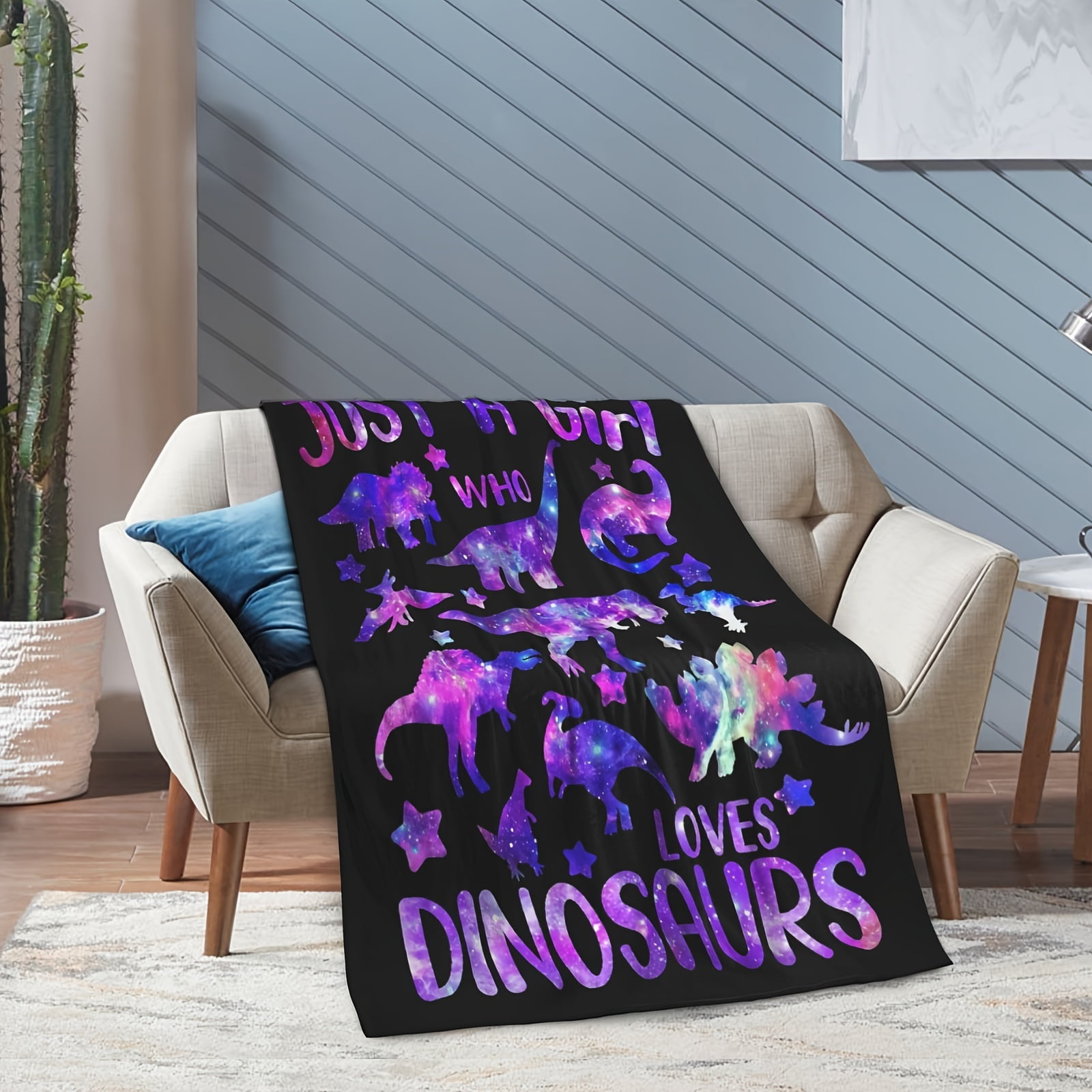 1 pc Dinosaur Blanket for Girls-Just a Girl Who Loves Dinosaurs-Dinosaur Gift for Girls Women-Super Cute Starry Dinosaur Pattern-Soft Lightweight and Warm