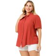 thumbnail image 4 of Women's Plus Size Shirt Short Sleeve Lace Inset Button Up Collar Top, 4 of 7