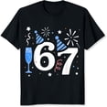 thumbnail image 2 of 100% Cotton 67th Birthday Celebration T-Shirt With Party Hat Champagne Glass And Confetti Design For Women Men Unisex Birthday Gift Shirt, 2 of 5