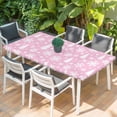 thumbnail image 2 of Pink White Christmas Table Cloths for 3 Foot Rectangle Tables, Xmas Tree Snowflake Winter Abstract Patio Waterproof Elastic Fitted Tablecloths, Washable Rectangular Table Cover for Camping, 2 of 8