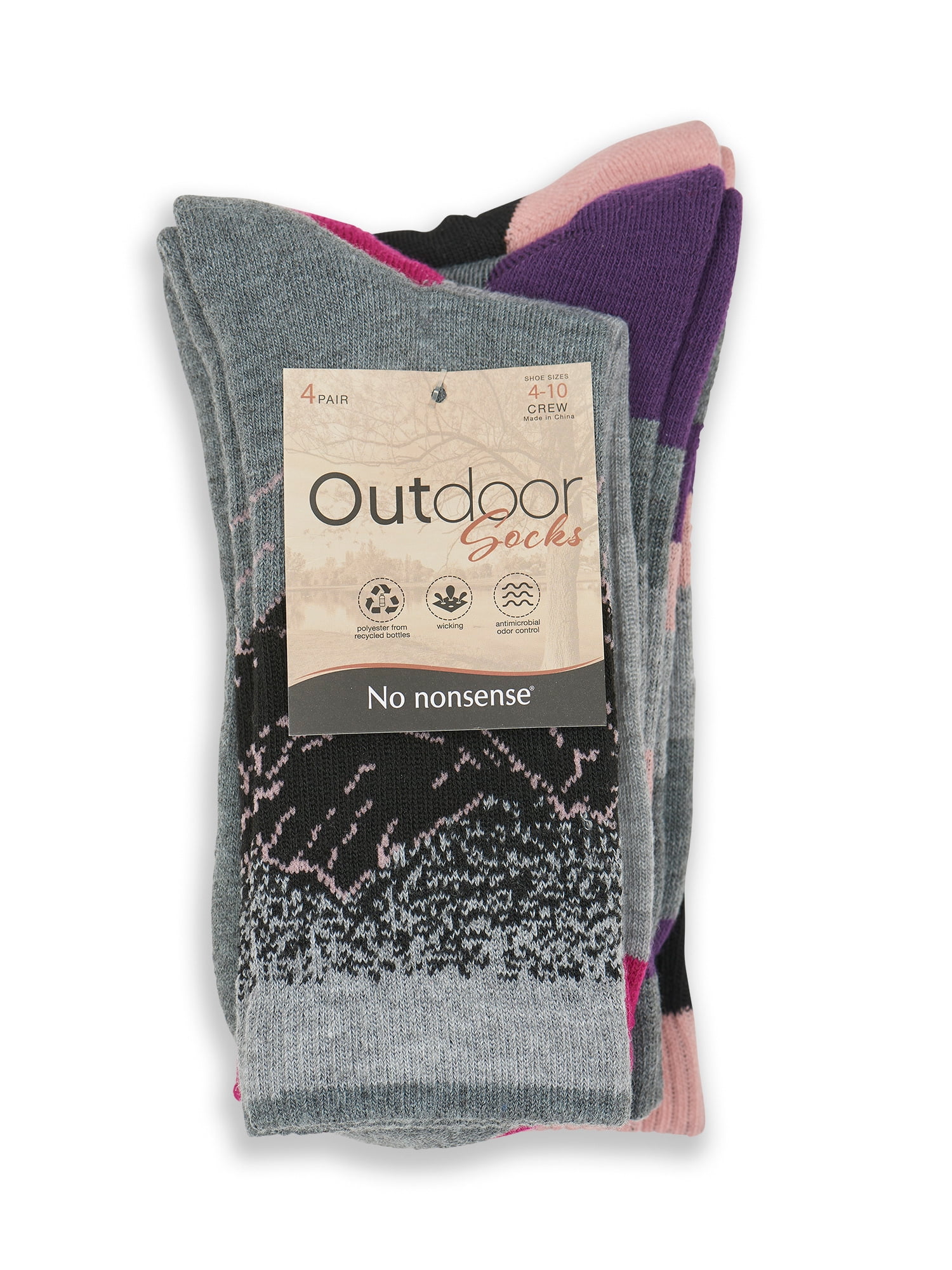 No Nonsense Outdoor Women's Crew Sock, 4 Pack