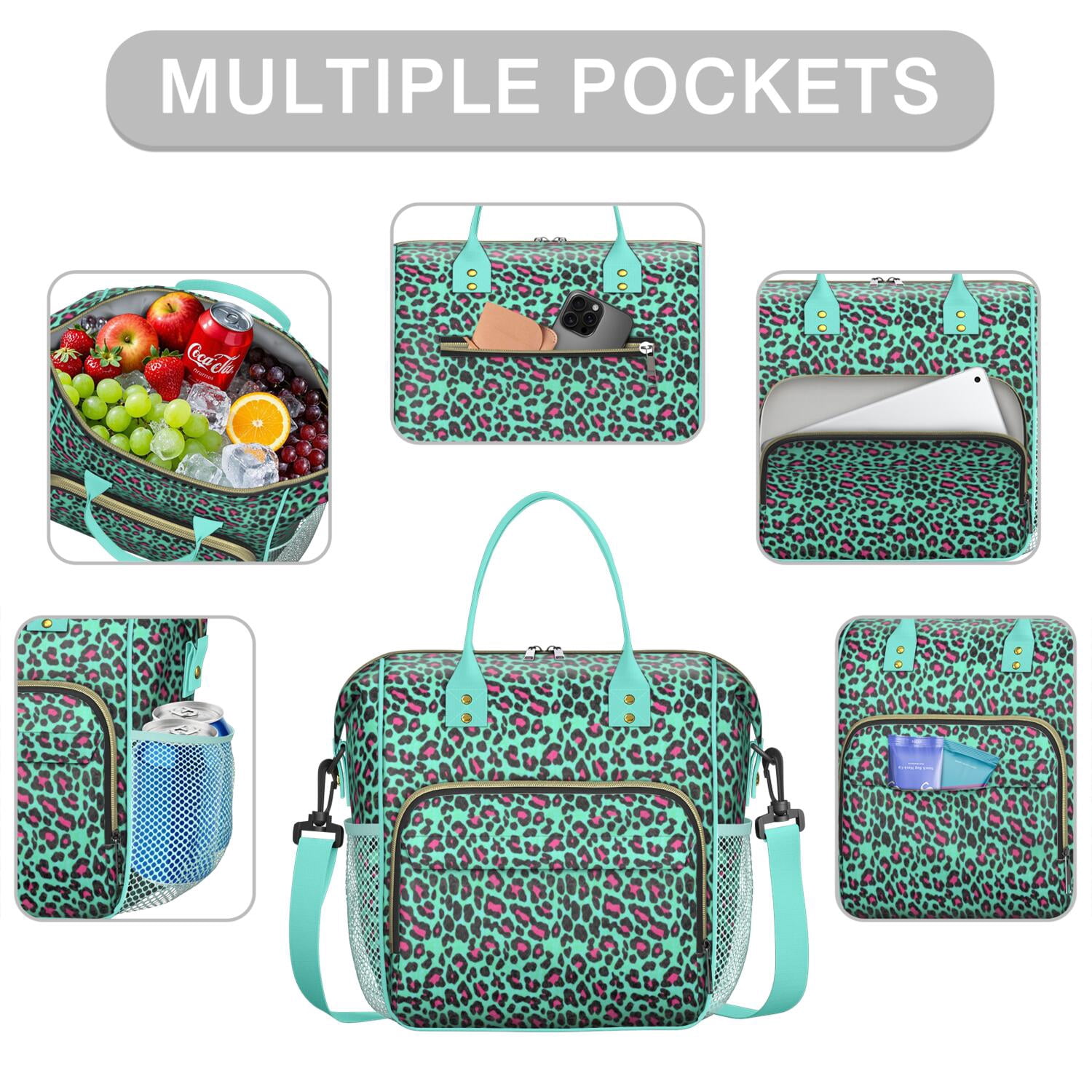 Cheetah Spots Lunch Tote – Dynamic Leopard Print Insulated Bag with Strap Leakproof Dual Compartment Lunch Box for Adults Work or Beach