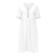 thumbnail image 4 of Women's Summer Dresses Under $10 New Color Short-sleeved Lace V-neck Waistline Hem Dress, 4 of 6