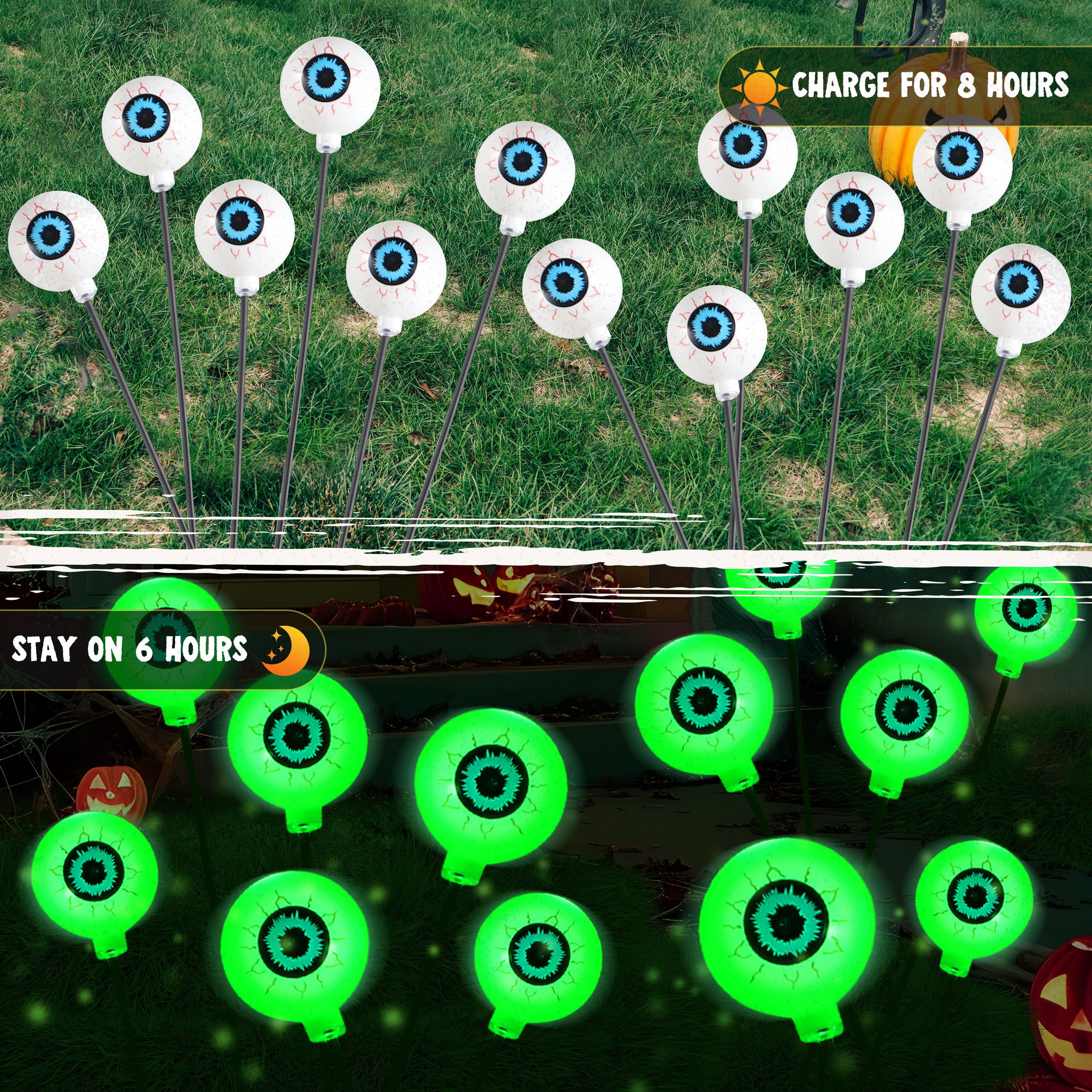 Joyfy 2 Pack Halloween Decorations Outdoor Solar Scary Eyeball Lights,Green Eyeball Swaying Firefly Lights,Waterproof Solar Halloween Path Lights for Yard Garden Lawn Decor