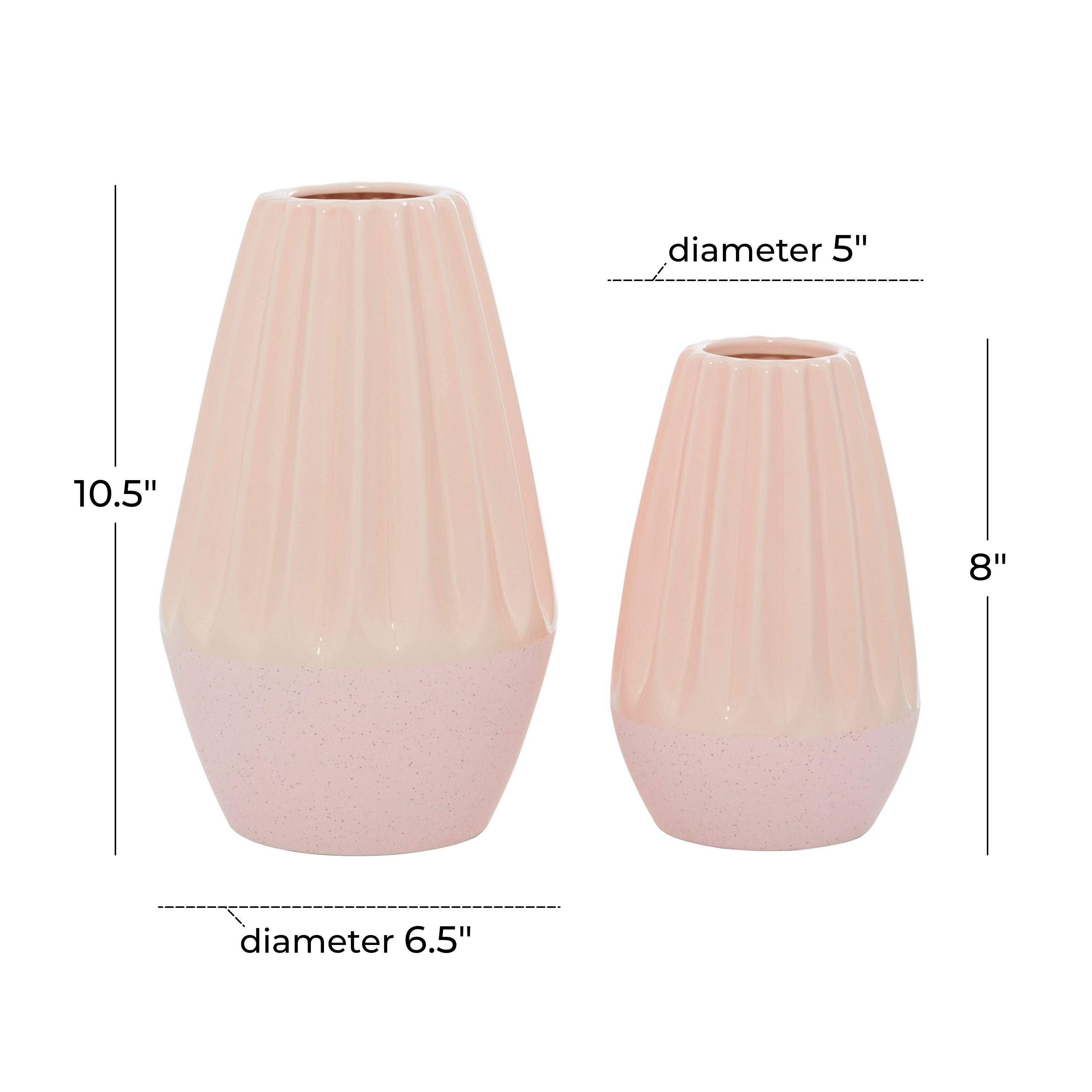 DecMode 11", 8"H Handmade Pink Ceramic Vase, Set of 2