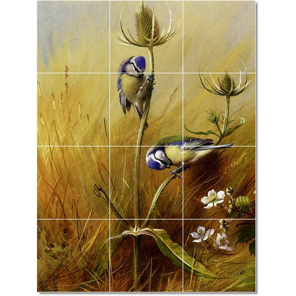 Ceramic Tile Mural-Archibald Thorburn Birds Painting 7. 12.75" w x 17" h using (12) 4.25 x 4.25 ceramic tiles