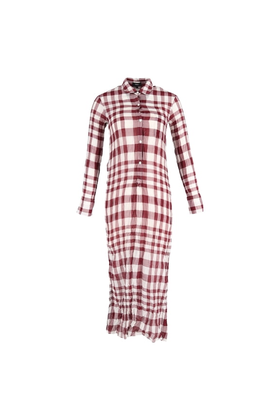 Pre-Owned Theory Plaid Shirt Dress in Red Cotton
