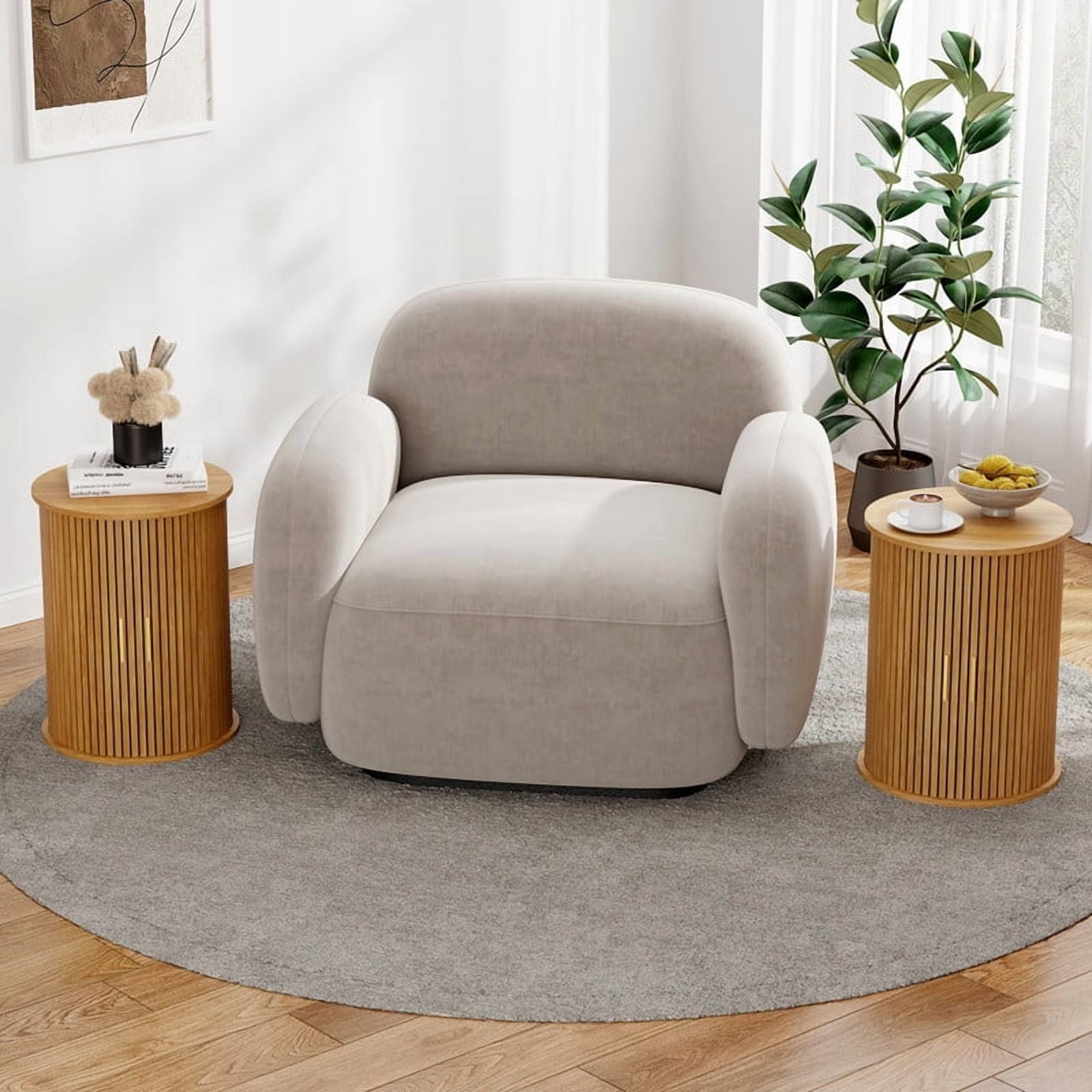 Fluted Round Side Table Set of 2, Mid Century Modern Night stand with Sliding Tambour Door and Storage Shelf, Wood Bedside Table, End Table for Small Space,Bedroom, Living Room