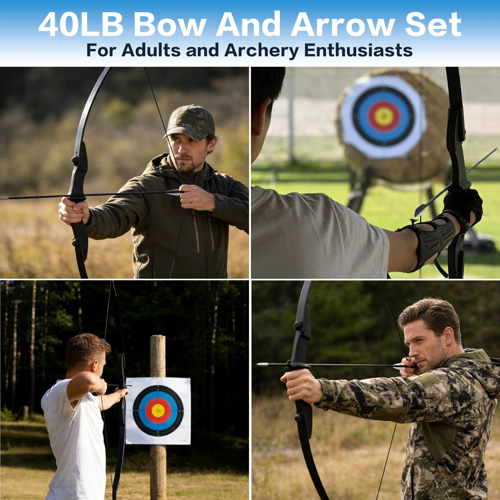 Petoto 51" Recurve Bow and Arrow for Adults, 40lb Black Takedown Recurve Bow Set, Archery Set for Left and Right Handed Outdoor Target Practice