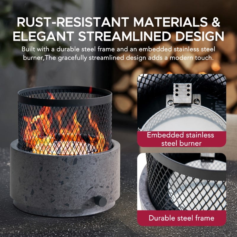 Sunjoy Smokeless Tabletop Fire Pit Bottom-Mounted, 11.81 inch Height Portable Propane Gas Fire Pit with Stainless Steel Burner, Outdoor Patio Camping Bonfire, Heat Transfer