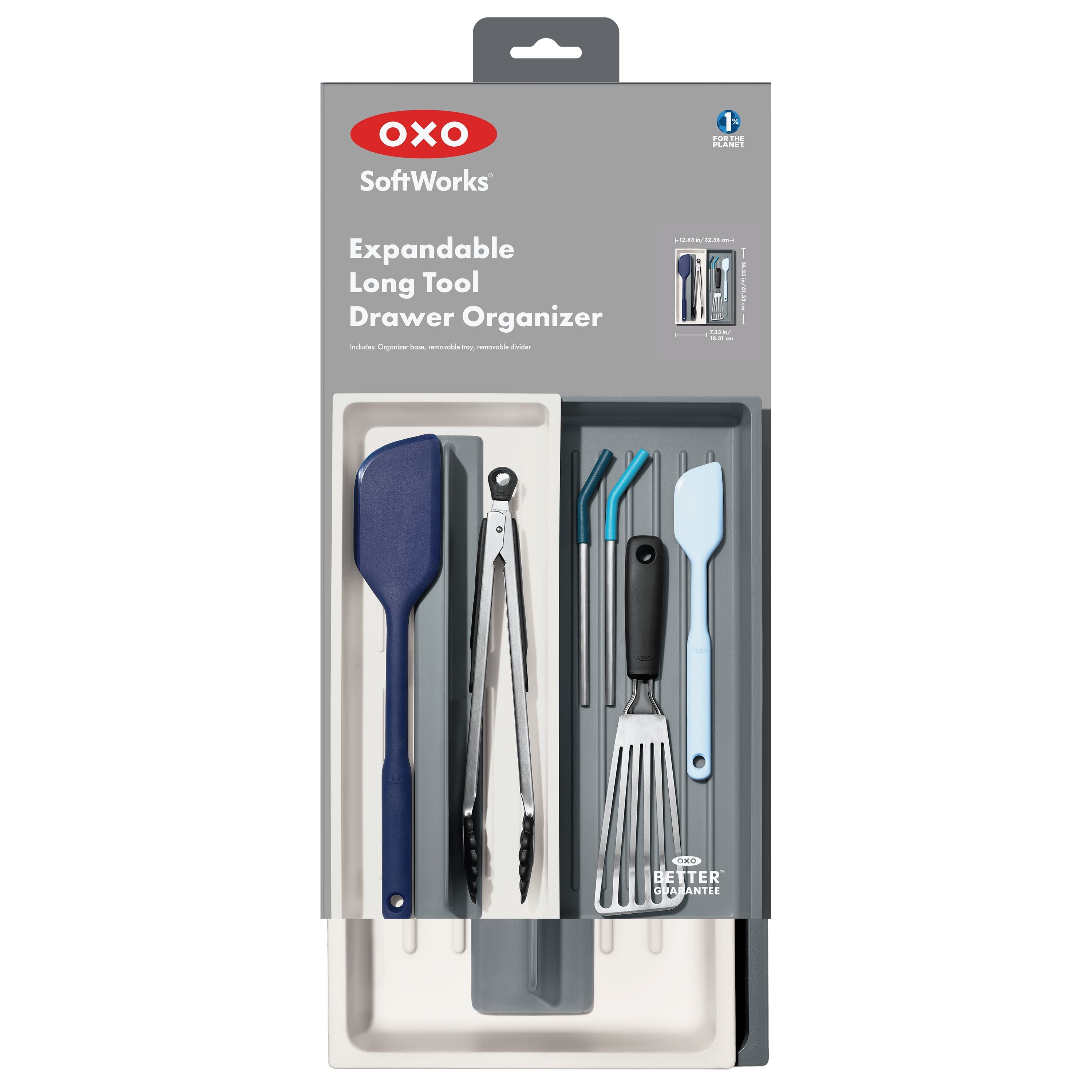 (2 pack) OXO Expandable Long Tool Drawer Organizer, Gray