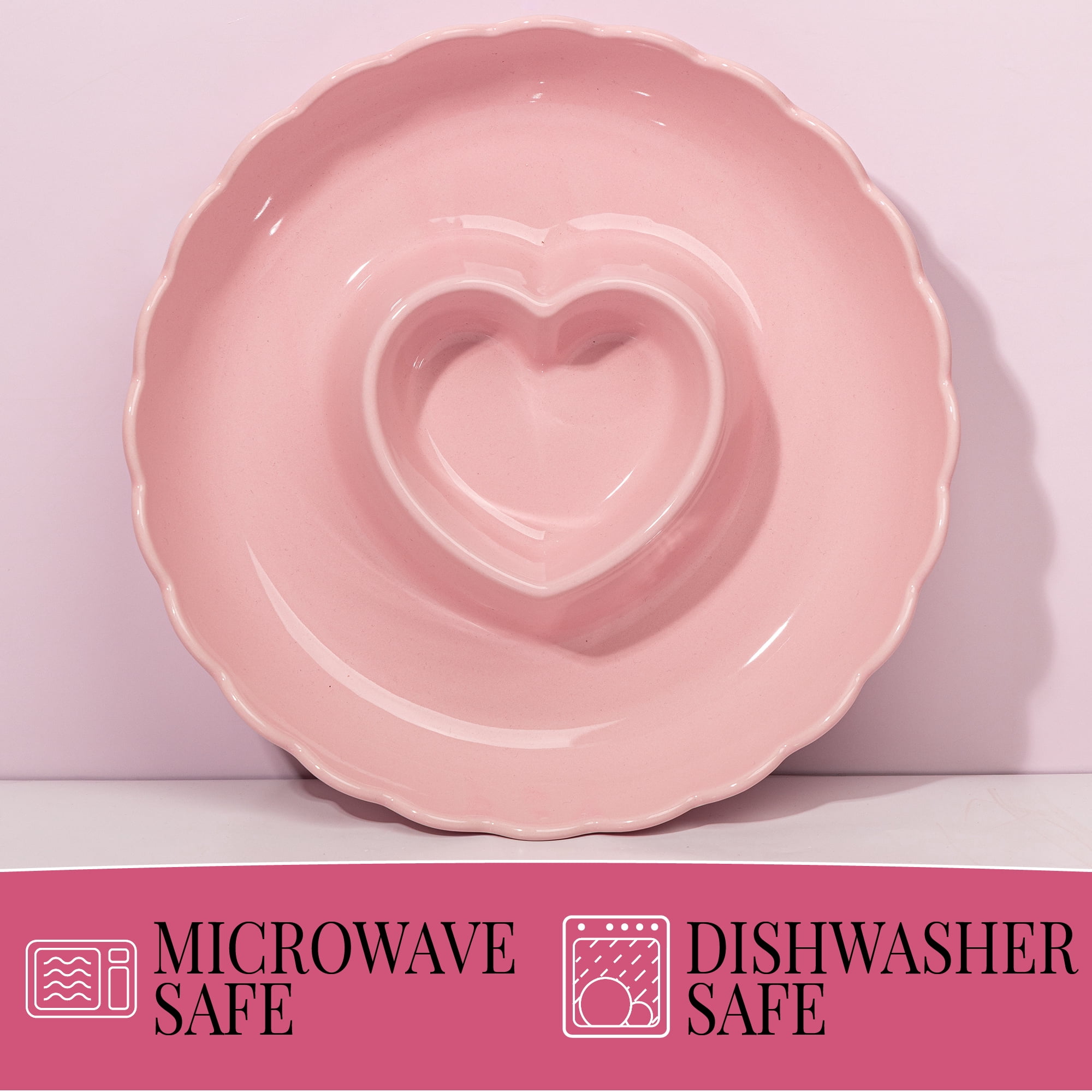 Paris Hilton Ceramic Stoneware Chip and Dip Serving Tray, 12-Inch, Scalloped Rim, Microwave and Dishwasher Safe, London Pink