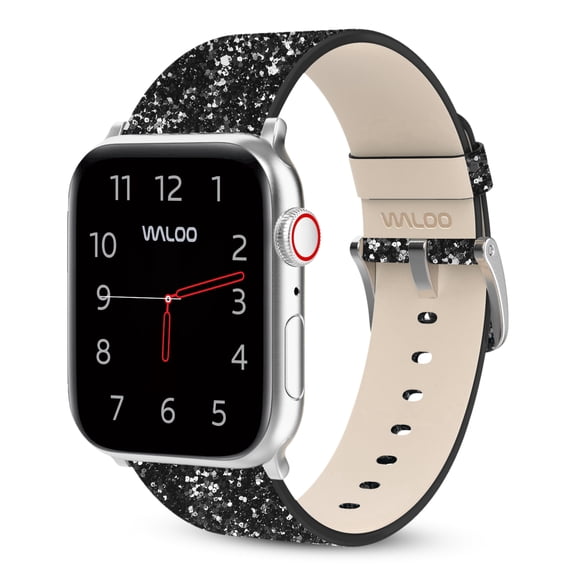Waloo Leather Bling Genuine Leather Band for Apple Watch 40/41/42mm - Black