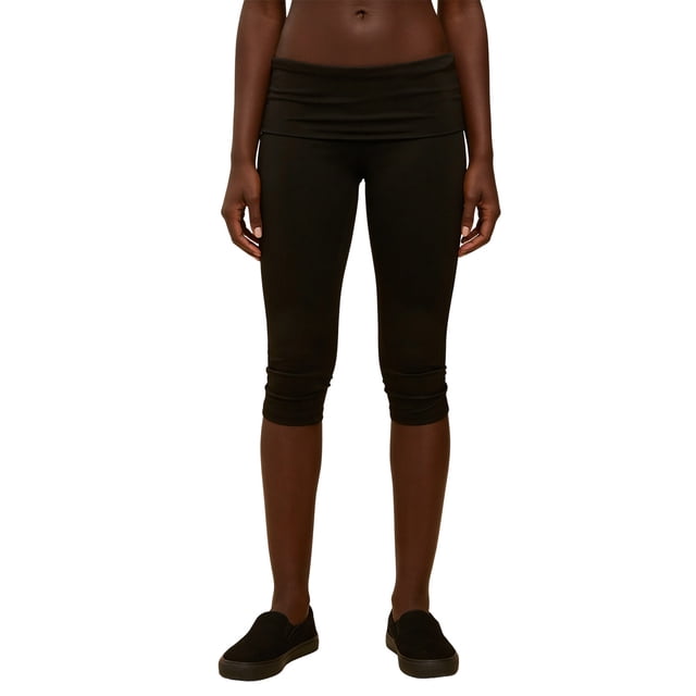 Pantalones capri de mujer de tiro bajo con cintura plegable, color liso, corte ajustado y estilo cropped.