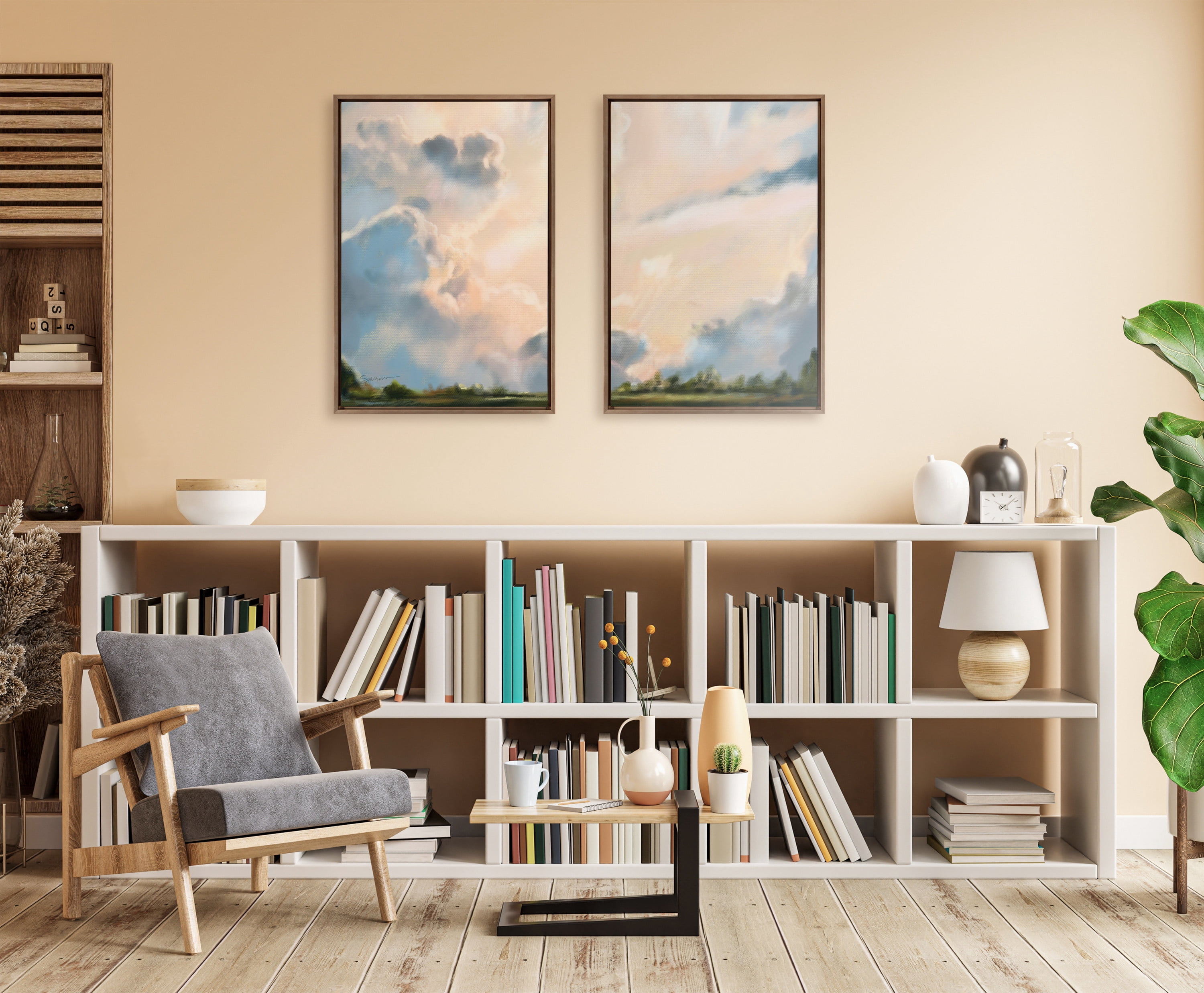 Kate and Laurel Sylvie Clouds Framed Canvas Wall Art Set by Mary Sparrow, 2 Piece 23x33 Gold, Modern Natural Cloudy Sky Landscape Art Set for Wall Decor