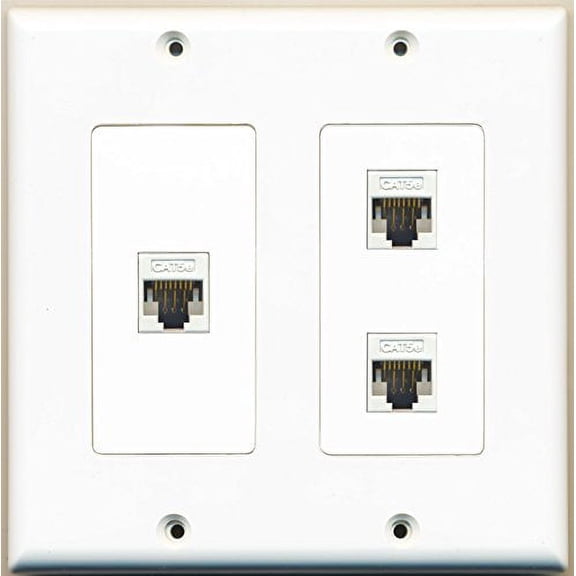 RiteAV - 3 Port Cat5e Ethernet White - 2 Gang Wall Plate