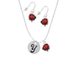 thumbnail image 2 of Delight Jewelry Silvertone Large Script Letter - Y - 3/4'' Disc - Red Lucky Ladybug Necklace and Dangle Earrings Set, 2 of 6