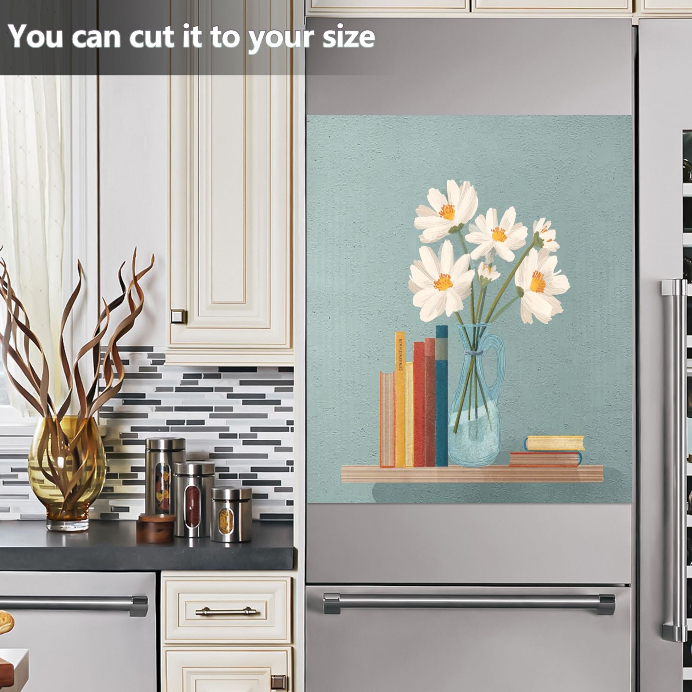 IAUYY Magnetic decorative sticker - 23x26 Inch PVC Refrigerator Decorative Cover, Removable DIY Art for Kitchen Appliances Daisies in The Vase