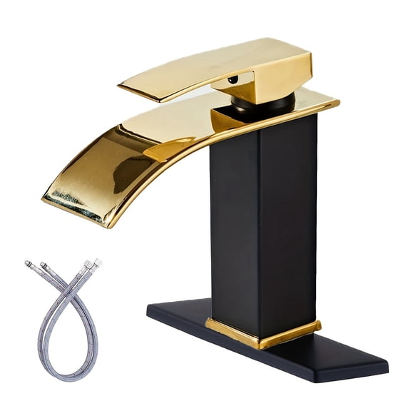 Bathroom Faucet Matte Black Modern Waterfall Bathroom Sink Faucet with Single Handle Suitable for 1 Or 3 Holes, Supply Deck Plate And Hose