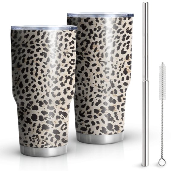 30oz Black and Tan Leopard Print Tumblers Stainless Steel Tumbler with Lid and Straw,Vacuum Insulated Double Wall Travel Tumbler Cups Mug with Cleaning Brush for Coffee,Tea