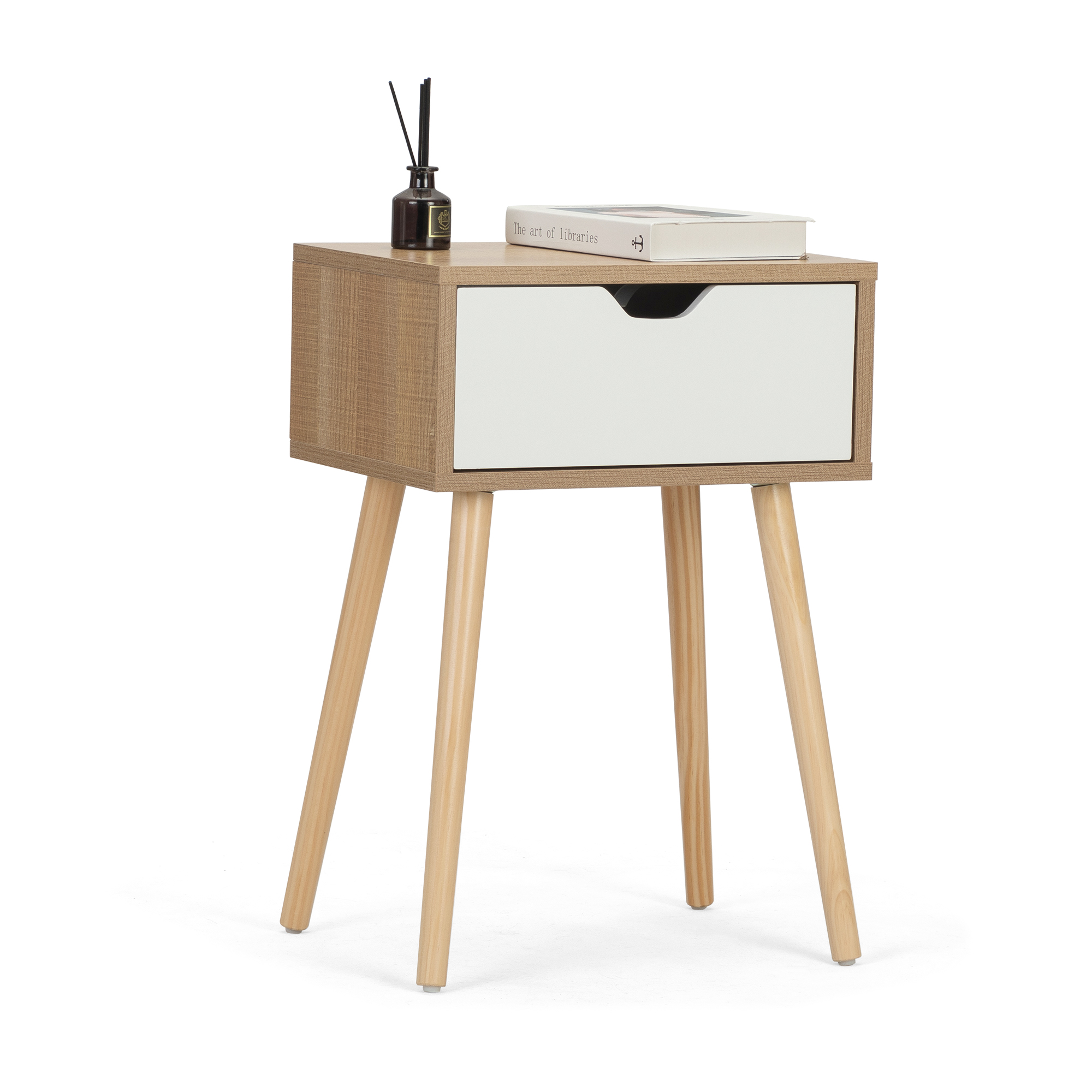 Jaxpety MidCentury Modern Nightstand End Table with 1 Drawer for