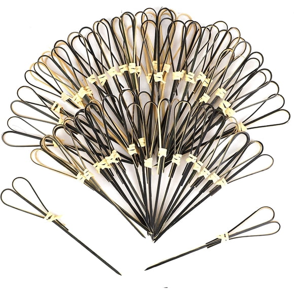 OOTSR 100pcs Bamboo Cocktail, 4.7 inch Wooden Tropical Cocktail Toothpicks for Party Appetizer Drink Martini Food Supplies Birthday Cake Party Snack Decorative - Black Heart Bamboo Stick