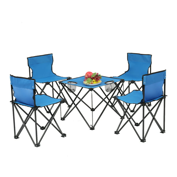 Folding Table And Chair Set, Round Chair With Cup Holder And Table